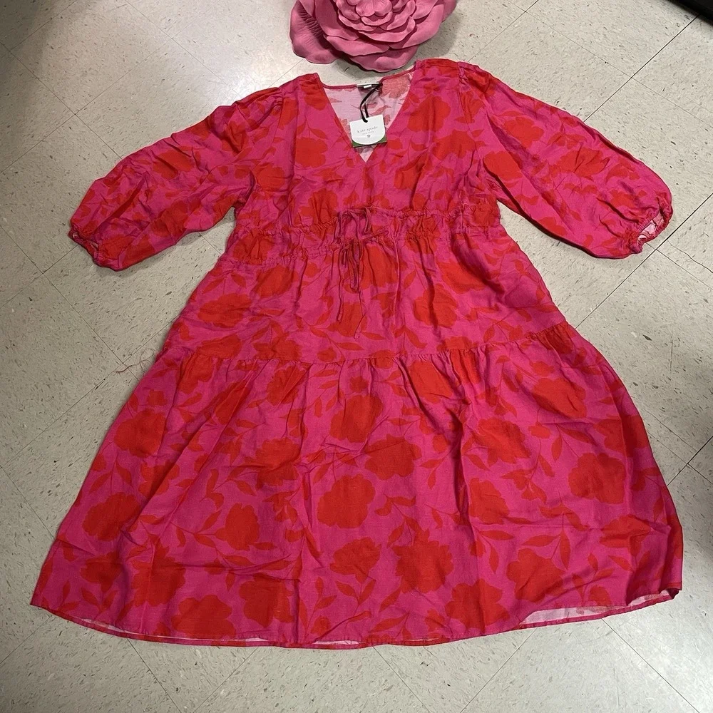 KATE SPADE x TARGET Sz 3X Classic Rose Linen Blend Tiered Long Sleeve Maxi Dress